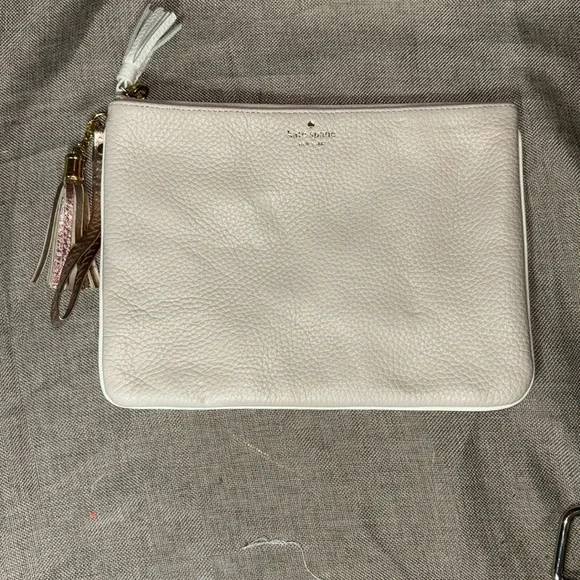Kate Spade New York Larchmont Ave Taupe Leather Pouch WLRU2736 - Picture 1 of 12